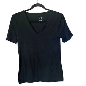 A New Day Womens Black V-Neck Short Sleeve T-Shirt Size Small